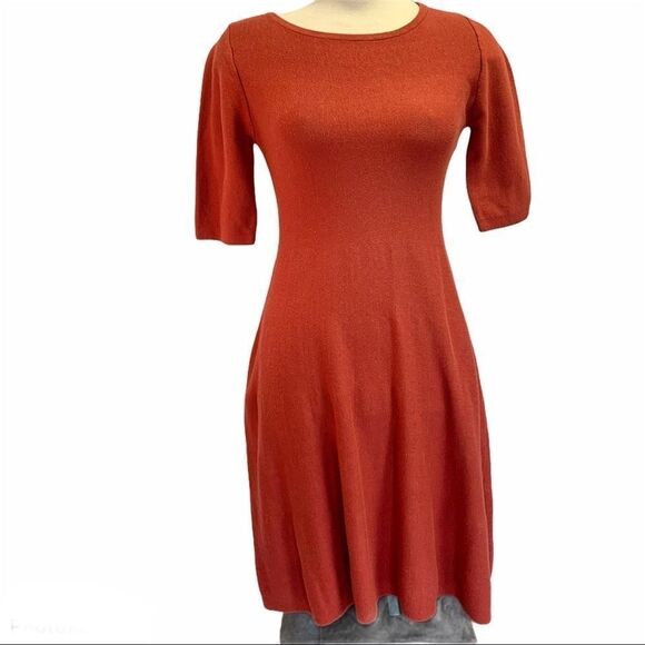 JUSTFAB NWT brick red fit & flare sweater dress sz M - Picture 3 of 11